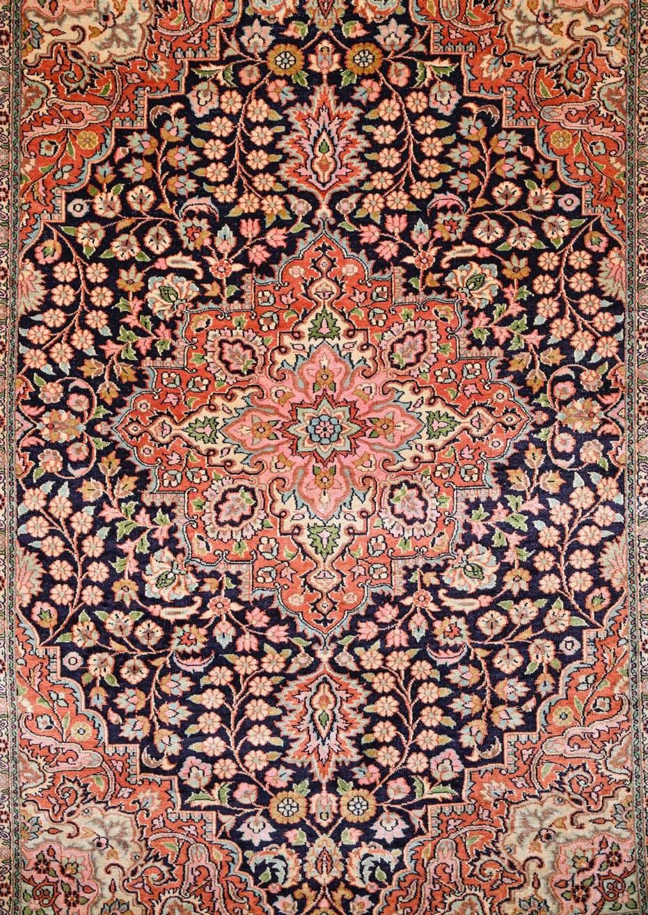 Kashan — Navy medallion, rose florals