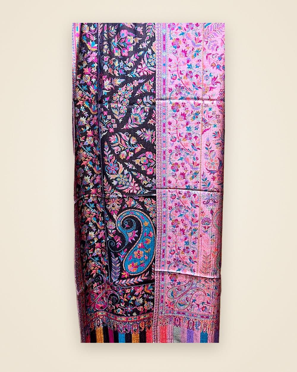 Gulzar Kani Stole — Jet & rose
