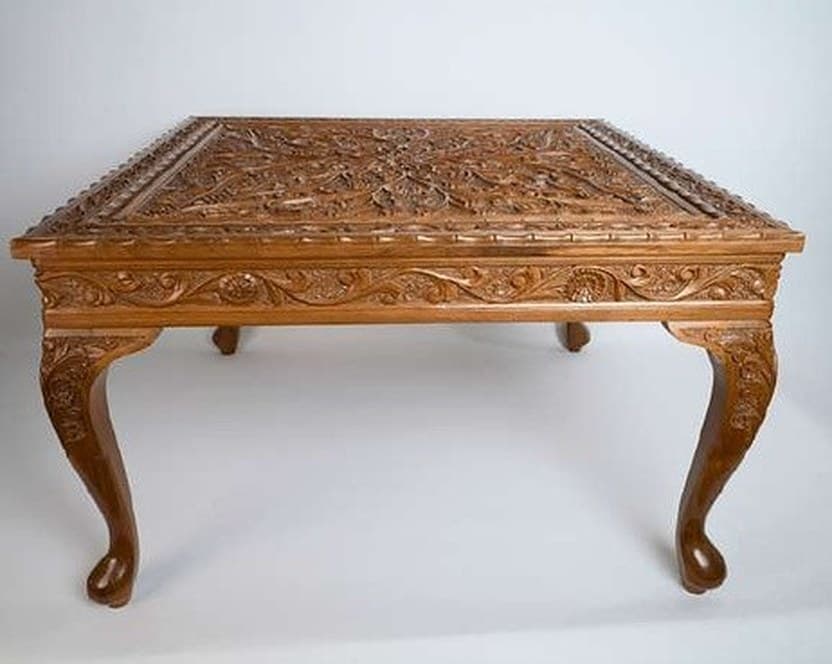 Square Centre Table — Radiating floral carving