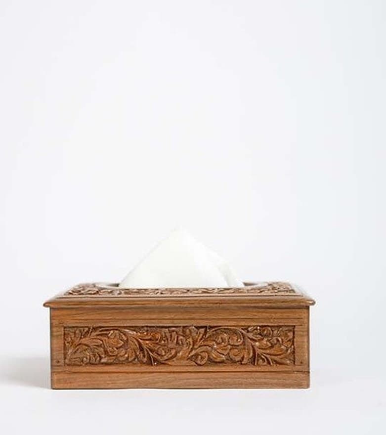 Tissue Box — Fine flower carving